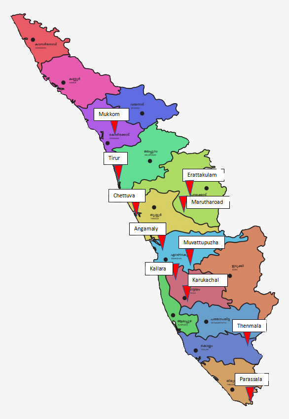 Kerala map locations